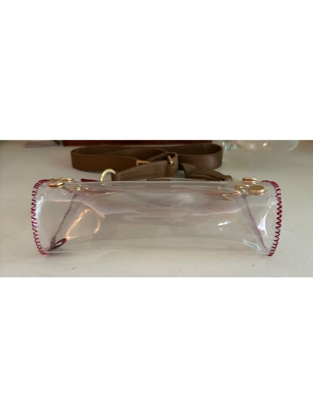 Hammitt Los Angeles Tony Clear & Red with Gold Studded Crossbody Bag Brown Strap - Picture 4 of 12